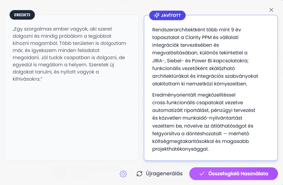 Összehasonlítás — Eredeti vs Javított